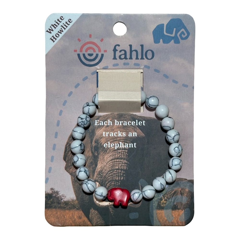 Fahlo White Howlite Elephant Tracking Bracelet Red Charm NWT